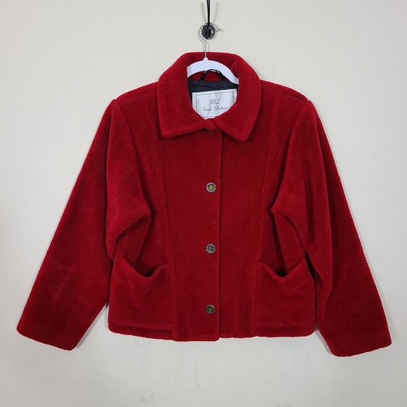 NILS Jackets & Blazers - NILS Resort Collection Red S Fleece Teddy Jacket Winter Holiday Vintage Cozy
